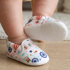 Baby Unisex Bycycle Printed Cotton White,Pink Lace Booties-BT5341