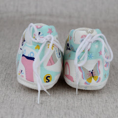 Baby Unisex Cotton Animal Printed White,Green Velcro Booties-BT5342