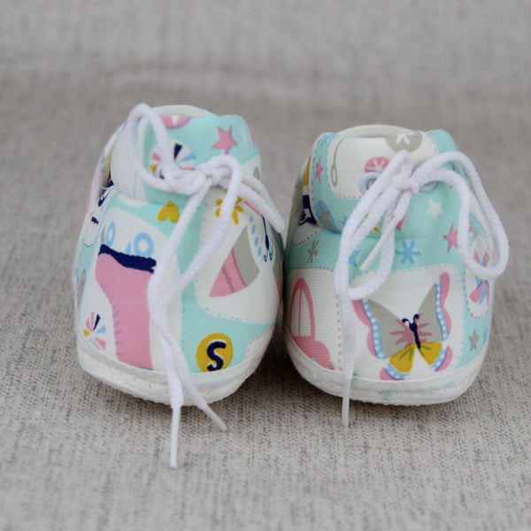 Baby Unisex Cotton Animal Printed White,Green Velcro Booties-BT5342