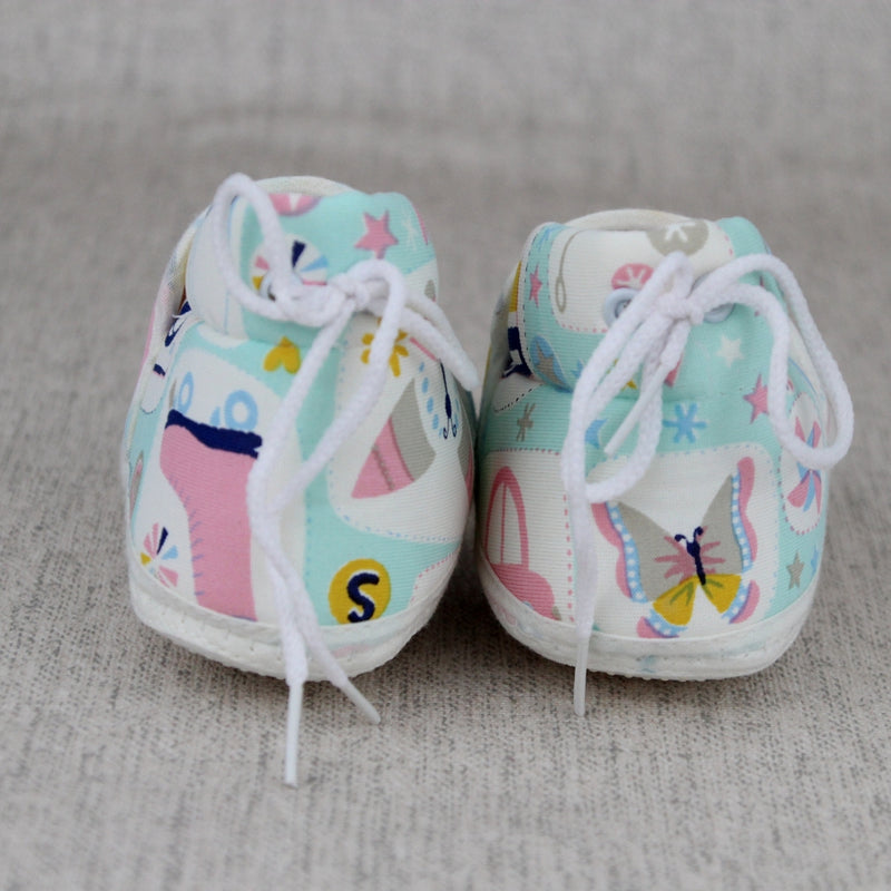 Baby Unisex Cotton Animal Printed White,Green Velcro Booties-BT5342