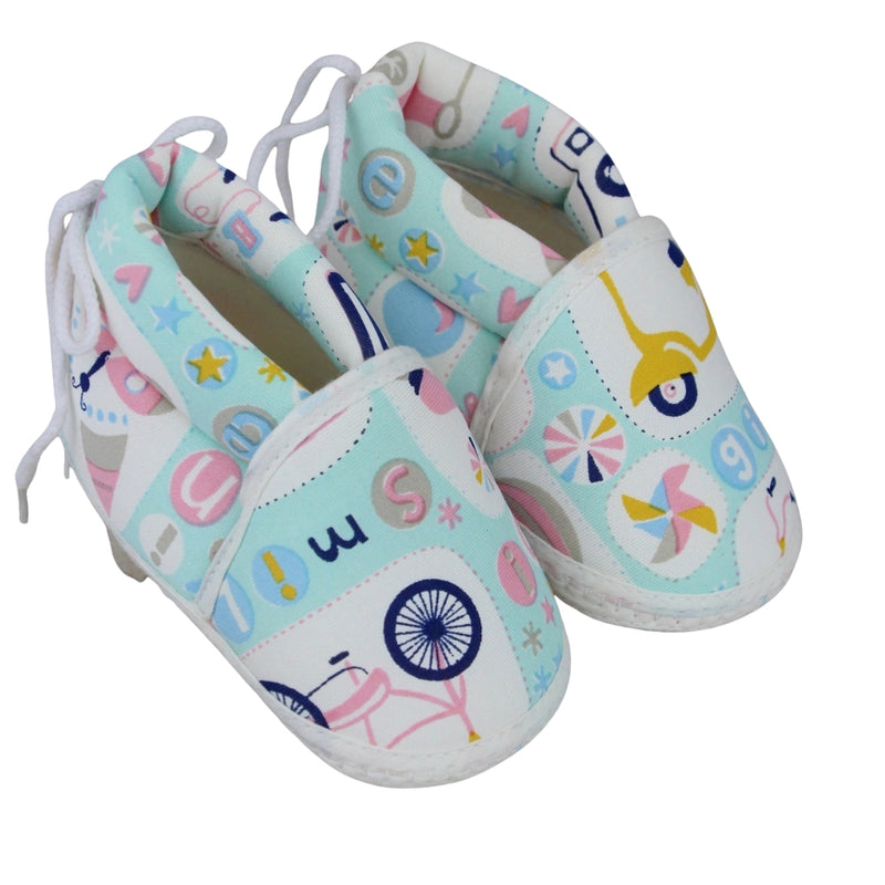 Baby Unisex Cotton Animal Printed White,Green Velcro Booties-BT5342