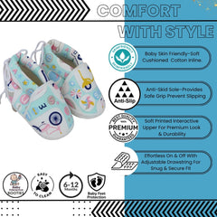 Baby Unisex Cotton Animal Printed White,Green Velcro Booties-BT5342