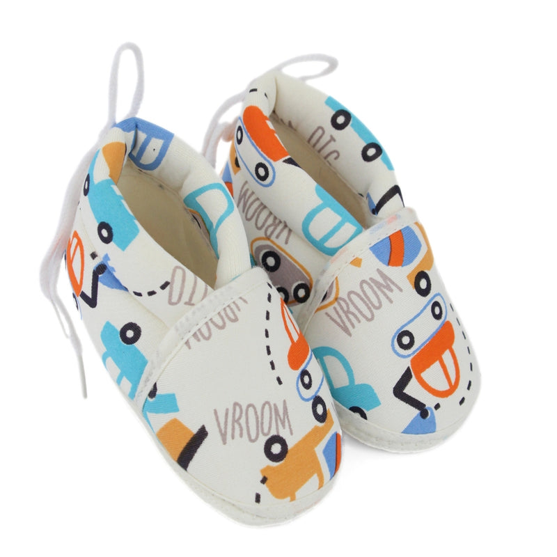 Baby Unisex Car Printed Cotton White,Orange Lace Booties-BT5343