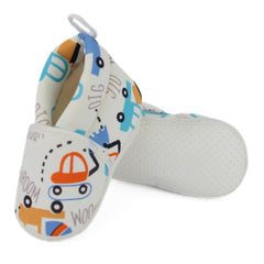 Baby Unisex Car Printed Cotton White,Orange Lace Booties-BT5343