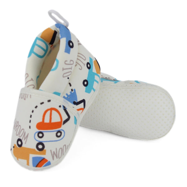 Baby Unisex Car Printed Cotton White,Orange Lace Booties-BT5343