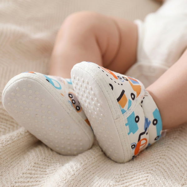 Baby Unisex Car Printed Cotton White,Orange Lace Booties-BT5343