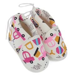 Baby Unisex Car Printed Cotton White,Pink Lace Booties-BT5344