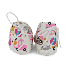 Baby Unisex Car Printed Cotton White,Pink Lace Booties-BT5344