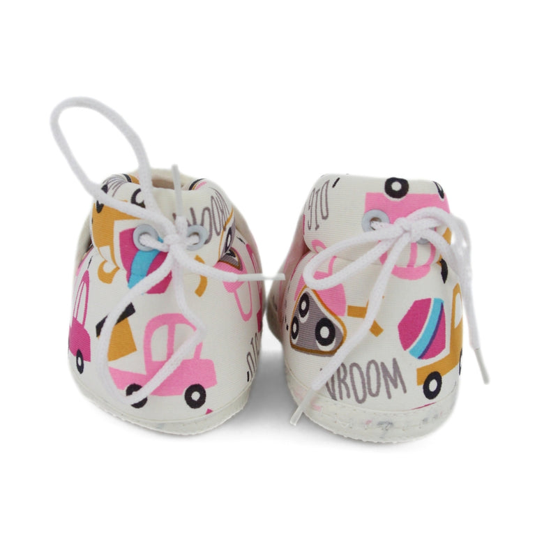 Baby Unisex Car Printed Cotton White,Pink Lace Booties-BT5344