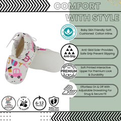 Baby Unisex Car Printed Cotton White,Pink Lace Booties-BT5344