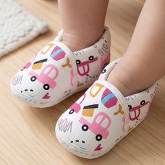Baby Unisex Car Printed Cotton White,Pink Lace Booties-BT5344