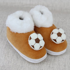 Baby Unisex Fur Football Face White,Brown Slip-on Booties-BT5346