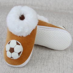 Baby Unisex Fur Football Face White,Brown Slip-on Booties-BT5346