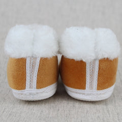 Baby Unisex Fur Football Face White,Brown Slip-on Booties-BT5346