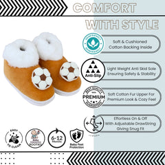 Baby Unisex Fur Football Face White,Brown Slip-on Booties-BT5346