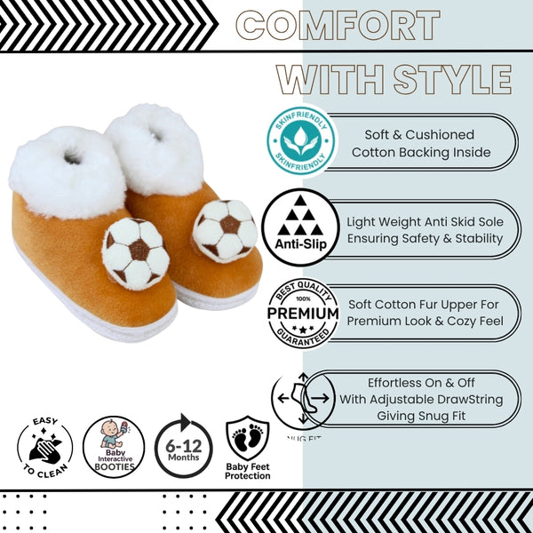 Baby Unisex Fur Football Face White,Brown Slip-on Booties-BT5346