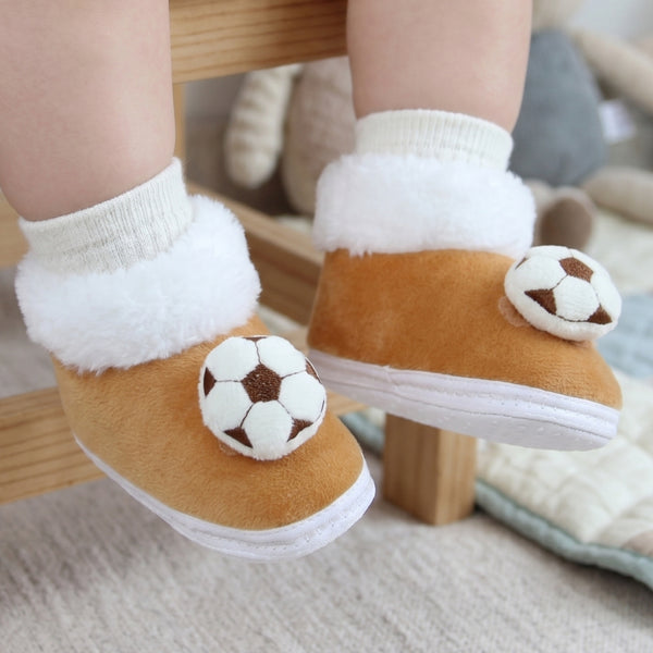 Baby Unisex Fur Football Face White,Brown Slip-on Booties-BT5346