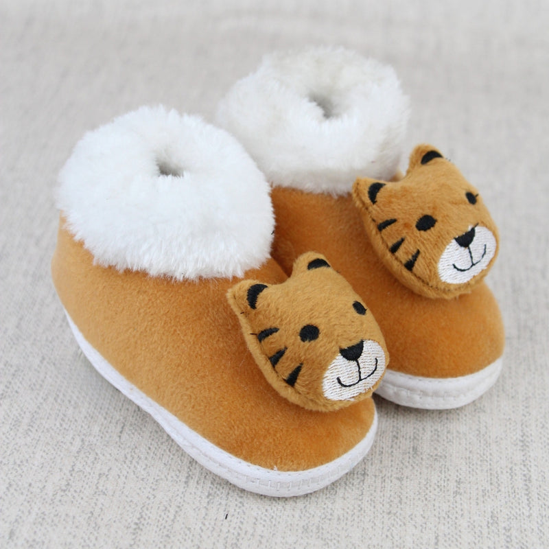 Baby Unisex Fur Tiger Face White,Brown Slip-on Booties-BT5347