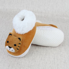 Baby Unisex Fur Tiger Face White,Brown Slip-on Booties-BT5347