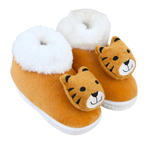 Baby Unisex Fur Tiger Face White,Brown Slip-on Booties-BT5347