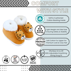 Baby Unisex Fur Tiger Face White,Brown Slip-on Booties-BT5347