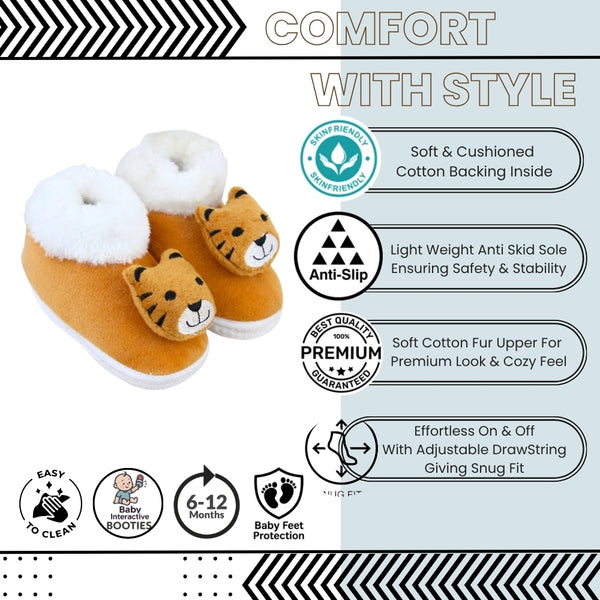 Baby Unisex Fur Tiger Face White,Brown Slip-on Booties-BT5347