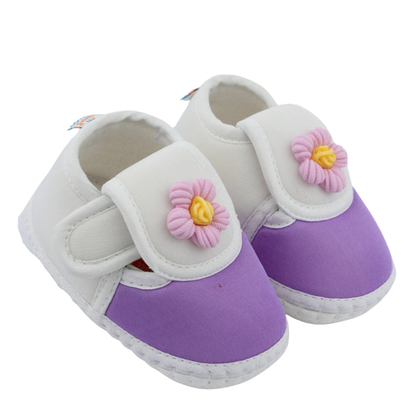 Baby Unisex Cotton Floral White,Purple Velcro Booties-BT5348
