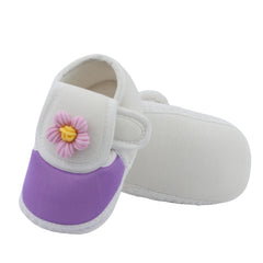 Baby Unisex Cotton Floral White,Purple Velcro Booties-BT5348