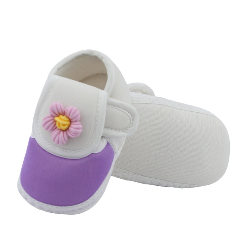 Baby Unisex Cotton Floral White,Purple Velcro Booties-BT5348