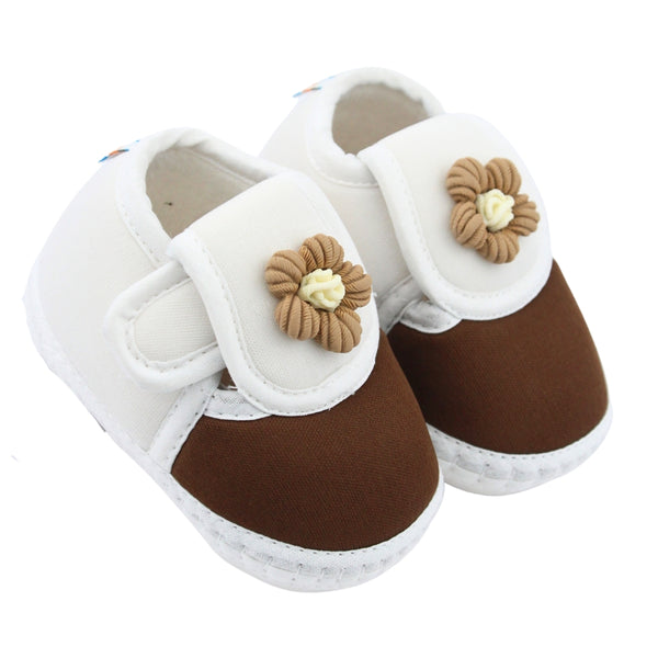 Baby Unisex Cotton Floral White,Brown Velcro Booties-BT5349