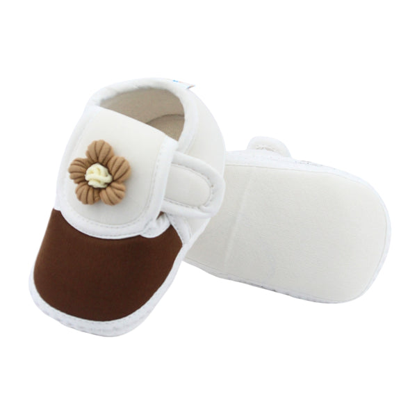 Baby Unisex Cotton Floral White,Brown Velcro Booties-BT5349