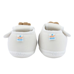 Baby Unisex Cotton Floral White,Brown Velcro Booties-BT5349