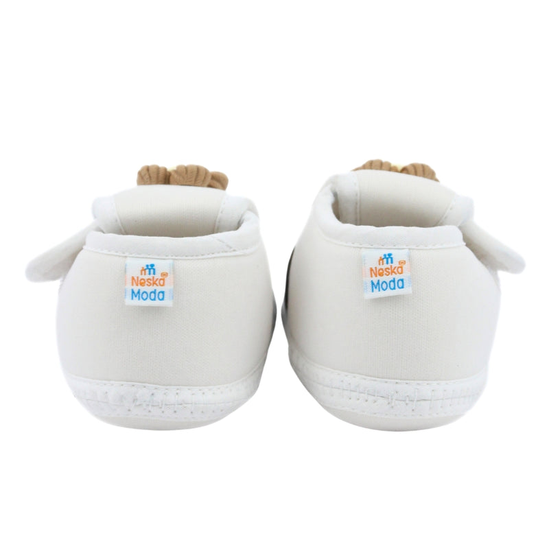 Baby Unisex Cotton Floral White,Brown Velcro Booties-BT5349