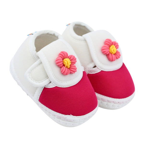 Baby Unisex Cotton Floral White,Pink Velcro Booties-BT5350