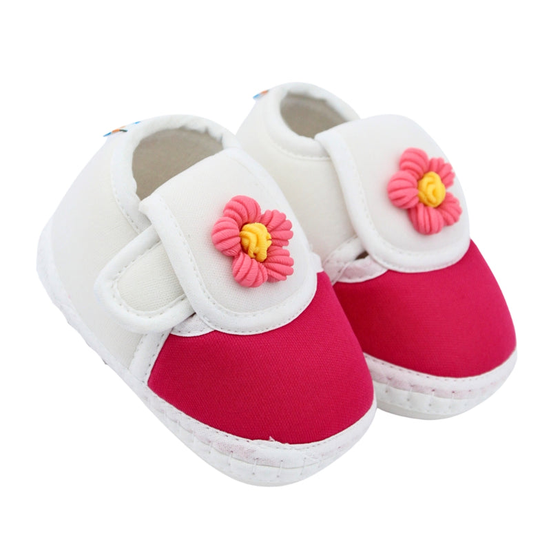 Baby Unisex Cotton Floral White,Pink Velcro Booties-BT5350