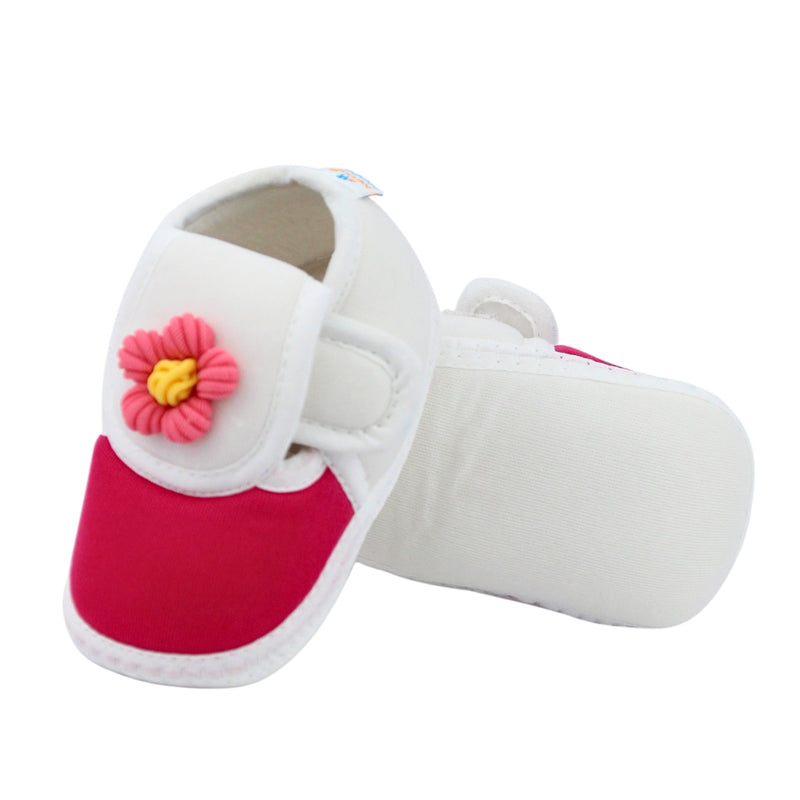 Baby Unisex Cotton Floral White,Pink Velcro Booties-BT5350