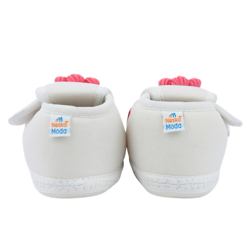 Baby Unisex Cotton Floral White,Pink Velcro Booties-BT5350