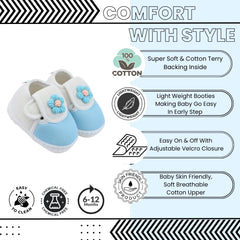 Baby Unisex Cotton Floral Blue,White Velcro Booties-BT5351