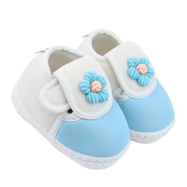 Baby Unisex Cotton Floral Blue,White Velcro Booties-BT5351