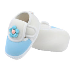 Baby Unisex Cotton Floral Blue,White Velcro Booties-BT5351
