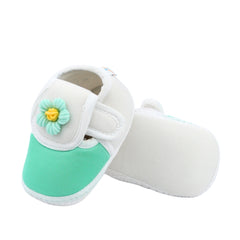 Baby Unisex Cotton Floral White,Green Velcro Booties-BT5352