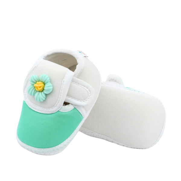 Baby Unisex Cotton Floral White,Green Velcro Booties-BT5352