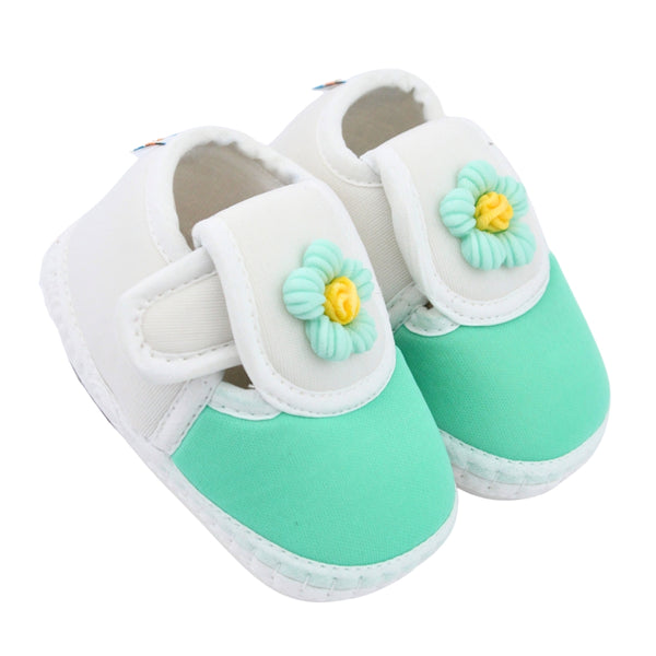 Baby Unisex Cotton Floral White,Green Velcro Booties-BT5352