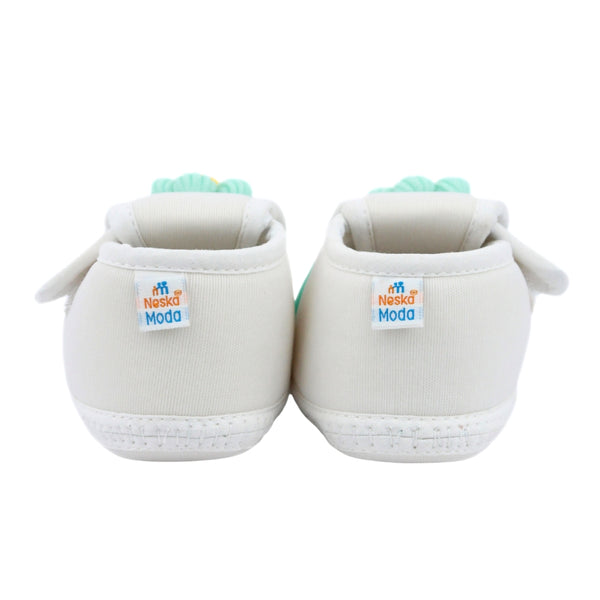 Baby Unisex Cotton Floral White,Green Velcro Booties-BT5352