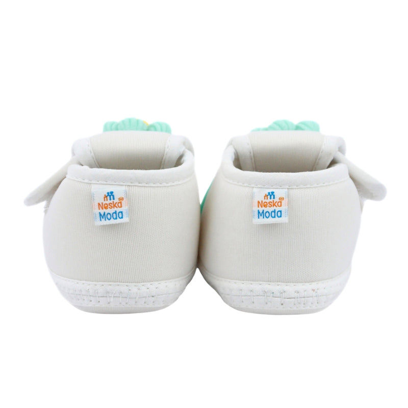 Baby Unisex Cotton Floral White,Green Velcro Booties-BT5352