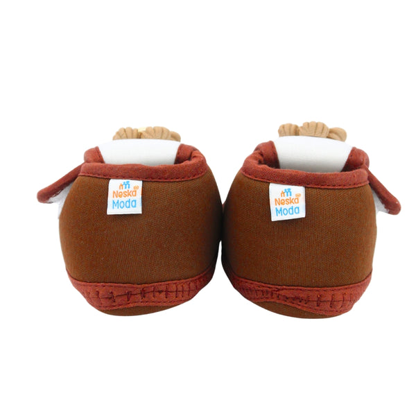 Baby Unisex Cotton Floral White,Brown Velcro Booties-BT5353