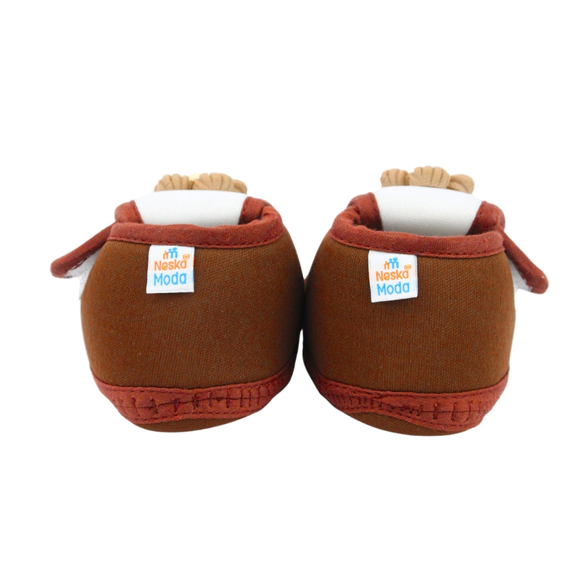 Baby Unisex Cotton Floral White,Brown Velcro Booties-BT5353