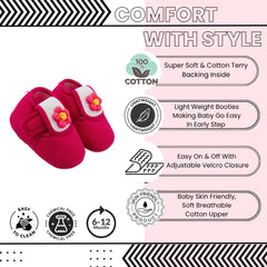 Baby Unisex Cotton Floral White,Pink Velcro Booties-BT5354