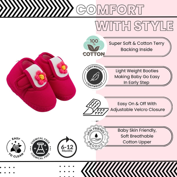Baby Unisex Cotton Floral White,Pink Velcro Booties-BT5354