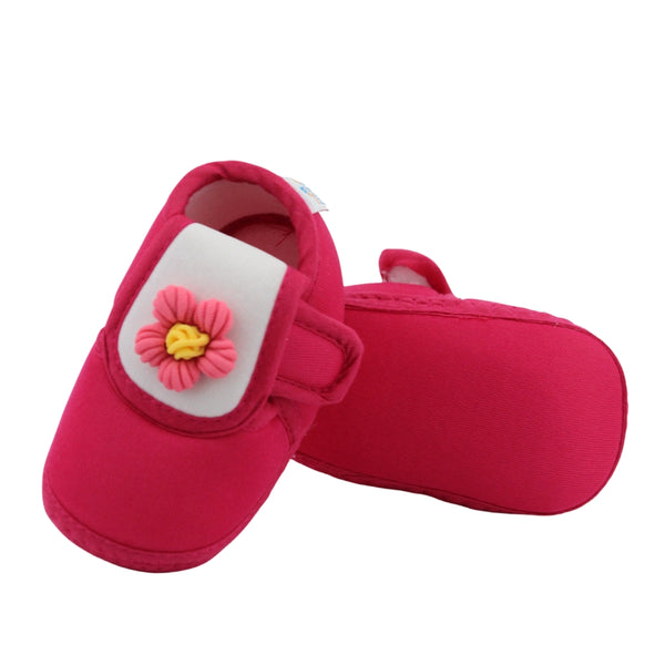 Baby Unisex Cotton Floral White,Pink Velcro Booties-BT5354